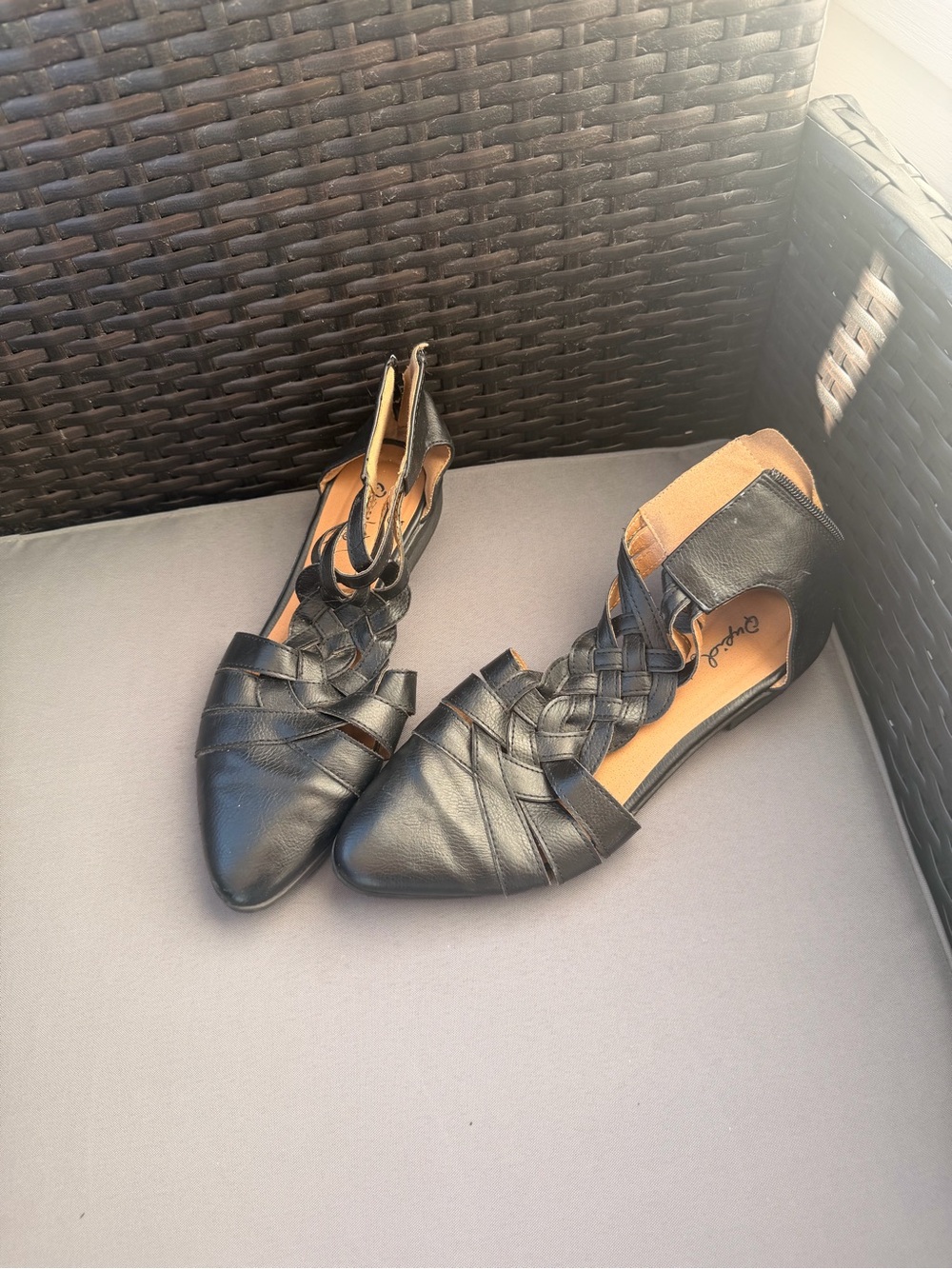 Qupid Black Braided Pointed-Toe D'Orsay Flats